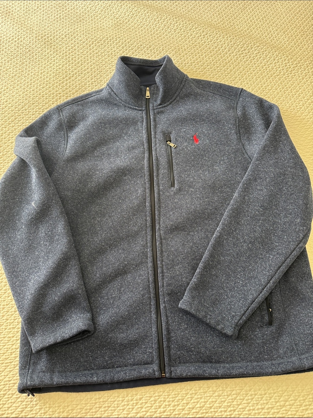 Ralph Lauren Blue Full-Zip Sweater Fleece Jacket with Red Pony